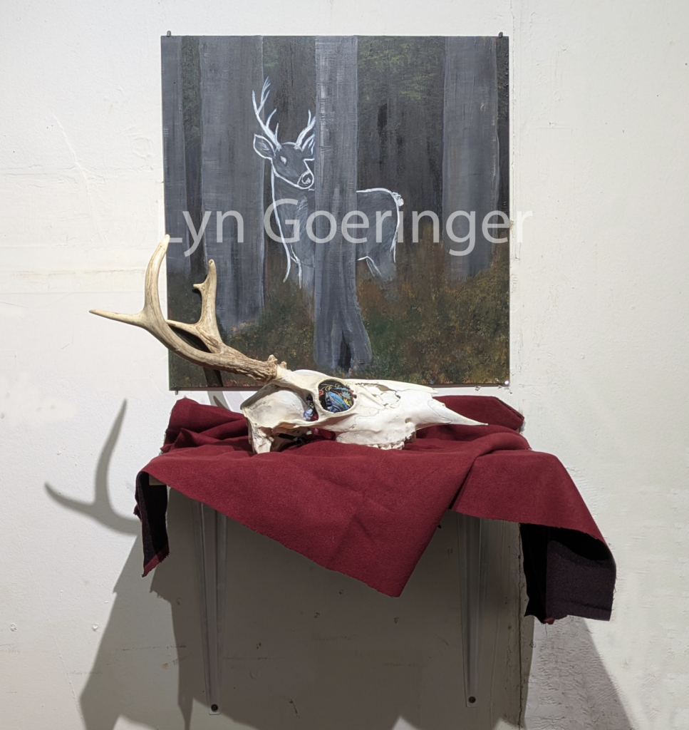 Painting of a landscape with a stag spirit