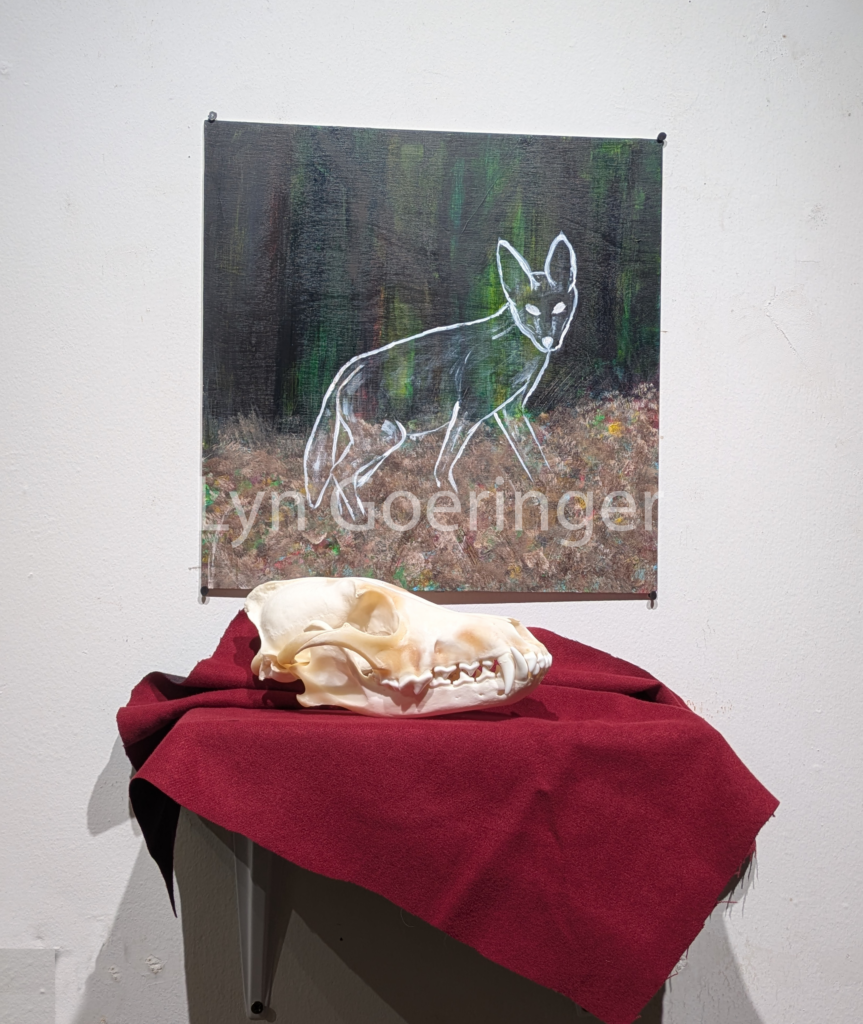 painting of a landscape with a coyote spirit.
